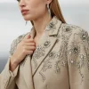 Tailored Wool Blend Embellished Double Breasted Midi Coat