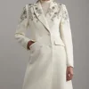 Tailored Wool Blend Embellished Double Breasted Midi Coat