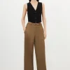 Tailored Wool Blend Straight Leg Pants