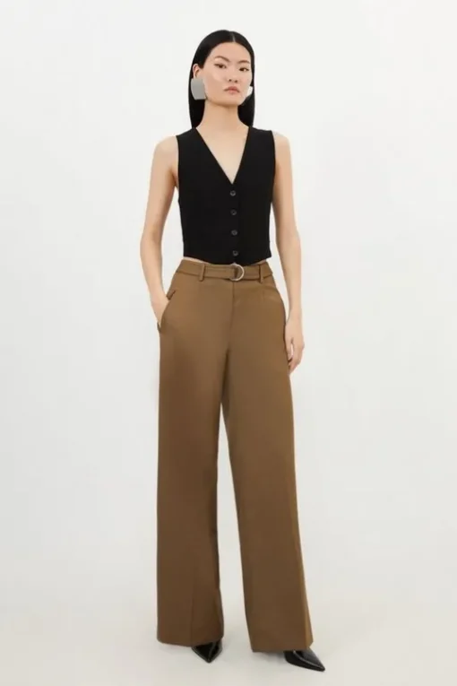 Tailored Wool Blend Straight Leg Pants