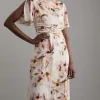 Tall Abstract Floral Satin Crepe Woven Midi Dress