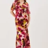 Tall Abstract Print Pleated Wide Sleeve Maxi Dress