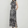 Tall Animal Print Georgette Woven Tie Neck Midi Dress