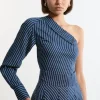 Tall Asymmetric Twill Striped Woven Long Sleeved Shirt