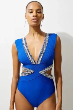 Tall Bandage Embellished Trim Cut Out Swimsuit