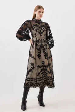 Tall Baroque Applique Woven Midi Dress