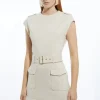 Tall Belted Ponte Jersey Frill Hem Mini Dress