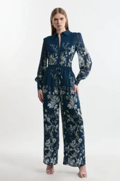 Tall Border Print Viscose Piped Woven Wide Leg Pants