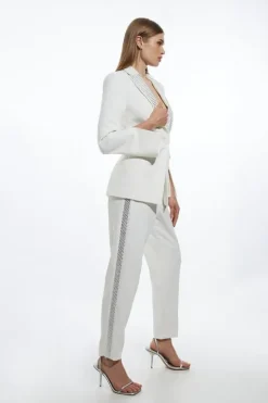 Tall Clean Tailored Hot Fix Split Hem Slim Leg Pants