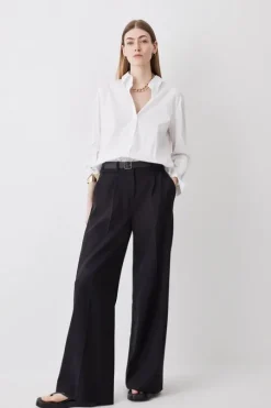 Tall Compact Stretch Belted Wide Leg Pants
