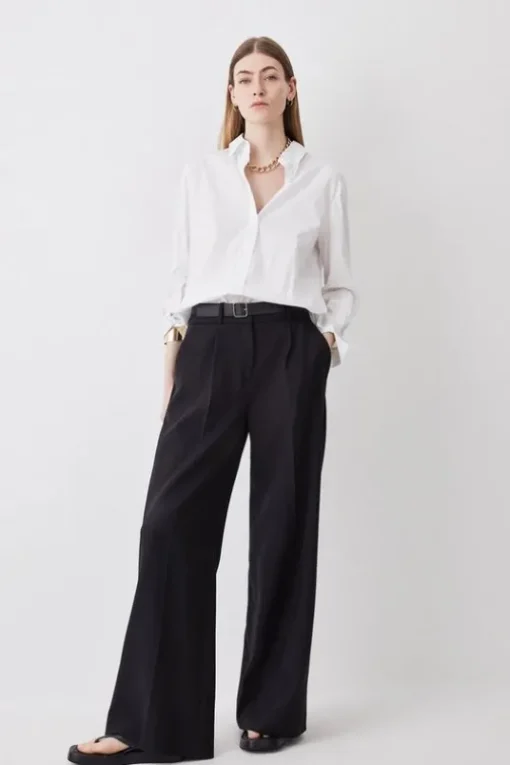 Tall Compact Stretch Belted Wide Leg Pants