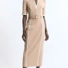 Tall Compact Stretch Contrast Tipped Forever Belted Tailored Midi Dress