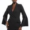 Tall Compact Stretch Mesh Detailed Midi Blazer Dress