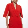 Tall Compact Stretch Tailored Tuxedo Cape Sleeve Mini Blazer Dress