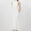 Tall Compact Stretch Waterfall Hem High Neck Midi Dress
