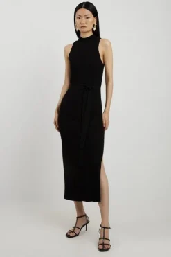 Tall Cotton Blend Belted Knit Racer Midi Dress