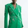 Tall Crystal Embelished Cady Blazer Woven Mini Dress