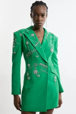 Tall Crystal Embelished Cady Blazer Woven Mini Dress