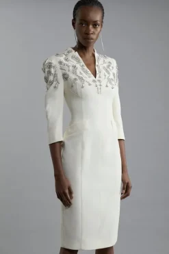 Tall Crystal Embellished Compact Stretch Belted Tailored Forever Dress