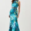 Tall Diamante Trim Floral Woven Maxi Dress