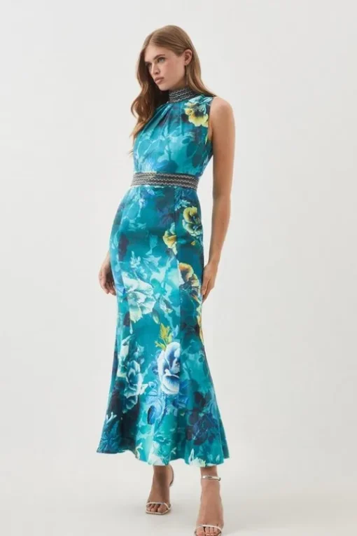 Tall Diamante Trim Floral Woven Maxi Dress