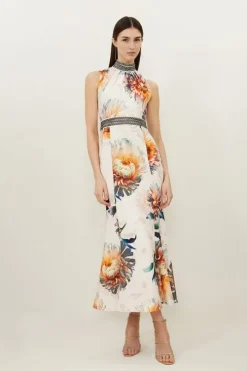 Tall Diamante Trim Rose Floral Woven Sleeveless Maxi Dress