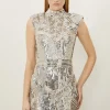 Tall Embellished Pearl Strong Shoulder Mini Dress