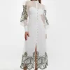 Tall Embroidered Floral Woven Button Up Maxi Dress