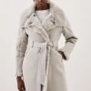 Tall Faux Shearling Biker Longline Belted Coat