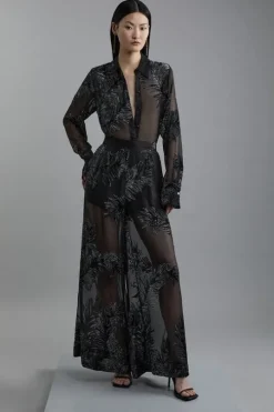 Tall Feather Devore Woven Wide Leg Pants