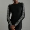 Tall Figure Form Bandage Knit Embellished Mini Dress