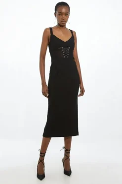 Tall Figure Form Corset Detail Woven Strappy Midi Dress