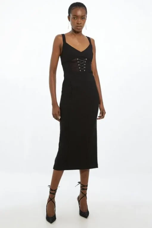 Tall Figure Form Corset Detail Woven Strappy Midi Dress