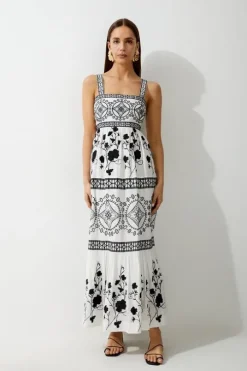 Tall Floral & Geo Embroidered Woven Midaxi