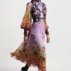 Tall Floral Applique Lace Pleated Woven Maxi Dress