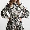 Tall Floral Pleated Belted Woven Mini Dress