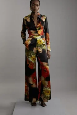 Tall Floral Satin Woven Pants