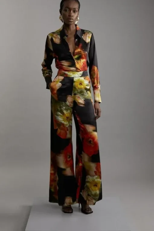 Tall Floral Satin Woven Pants