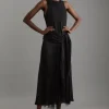 Tall Fringe Tassle Halter Neck Tailored Maxi Dress