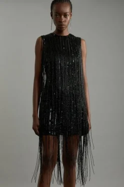 Tall Fringe Woven Sleeveless Midi Dress