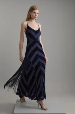 Tall Fringed Velvet Devore Woven Maxi Dress
