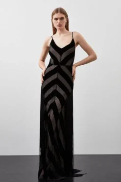 Tall Fringed Velvet Devore Woven Maxi Dress