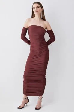 Tall Gathered Slinky Off The Shoulder Maxi Dress