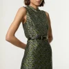 Tall Geo Jacquard Twill Tailored Belted Mini Dress