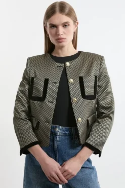 Tall Geo Jacquard Velvet Mix Tailored Jacket
