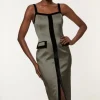 Tall Geometric Jacquard Velvet Mix Tailored Strappy Midi Dress
