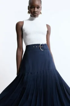 Tall Georgette Asymmetric Pleat Woven Midi Skirt