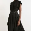 Tall Georgette Belted Pleat Woven Midi Skirt