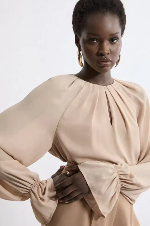 Tall Georgette High Neck Keyhole Woven Blouse