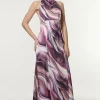 Tall Graduated Stripe Viscose Satin Halter Dress